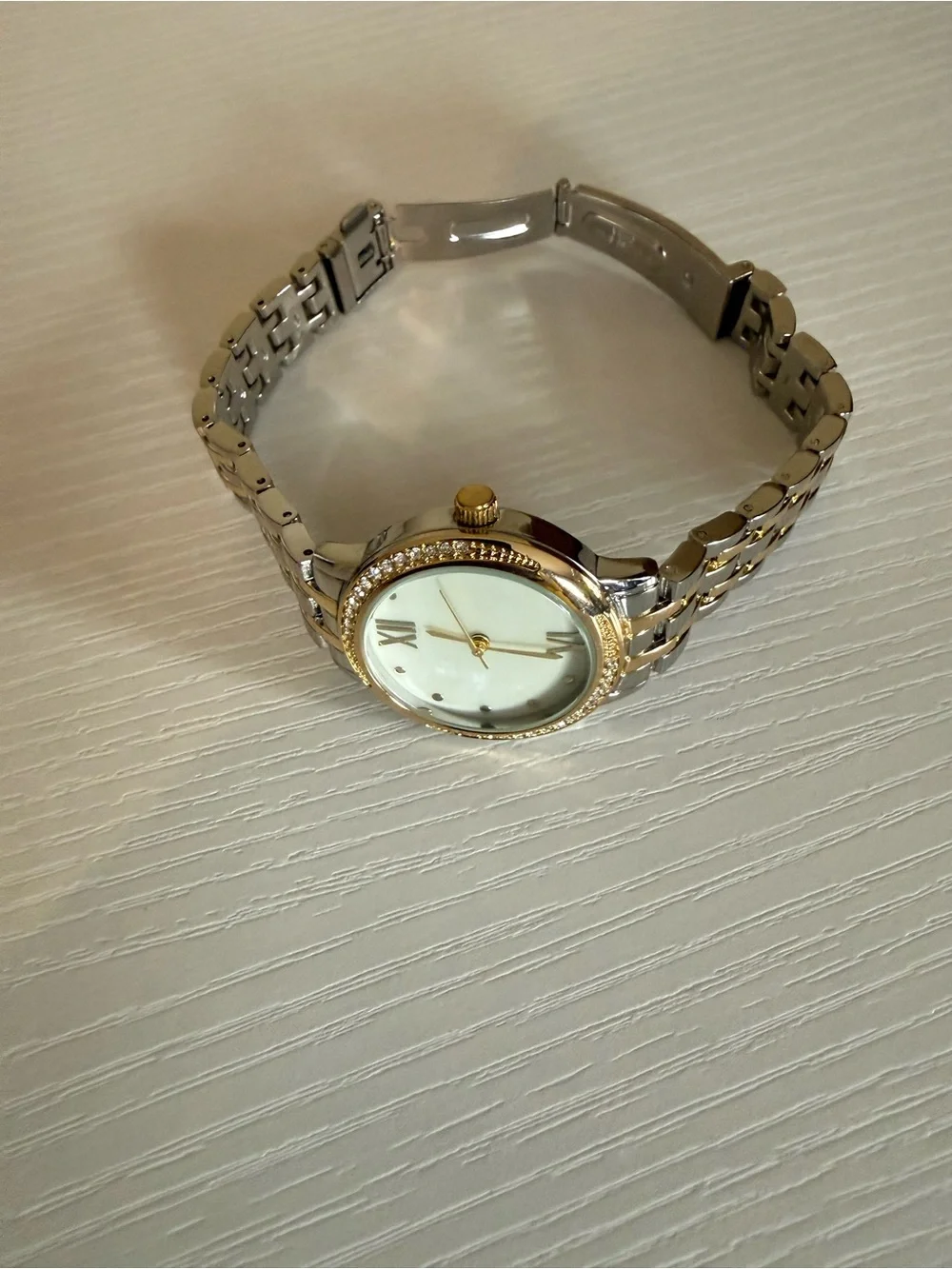 Two-Tone Gold and Silver Women's Bracelet Watch with Crystal Accent